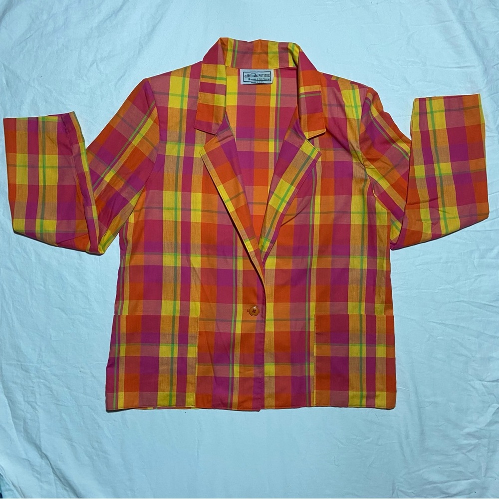 Vintage New U Attitude Petites Lightweight Plaid Blazer Jacket